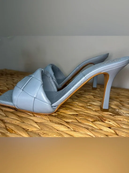 Vince Camuto Light Blue Woven Slide Heels - Picture 5 of 15